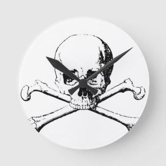 Horloge Ronde Crâne noir et blanc et os