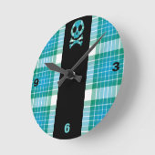Horloge Ronde Crâne Plaid Océan (Angle)
