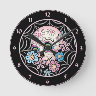 Horloge Ronde Crâne Sucre