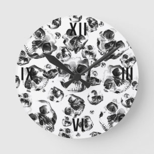 Horloge Ronde Crânes noir et blanc Motif d'art de crâne de squel