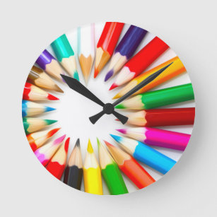 Horloge Ronde Crayons de couleur