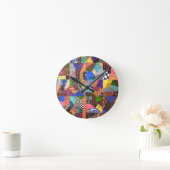 Horloge Ronde Crazy Quilt Patchwork Quilt Art géométrique Abstra (Maison)