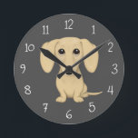 Horloge Ronde Cream Smooth Coated Dachshund Cartoon Chien<br><div class="desc">Une mignonne horloge murale d’amoureux des chiens vierge pour la maison ou le bureau. Dessin original d'un Dachshund à crème anglaise lisse. Découvrez le Doodle World de Jenn pour encore plus d'horloges décoratives de race de chien et le décor de maison à thème Doxie.</div>