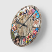 Horloge Ronde Create Your Custom Photo Collage Rustic Farmhouse (Angle)