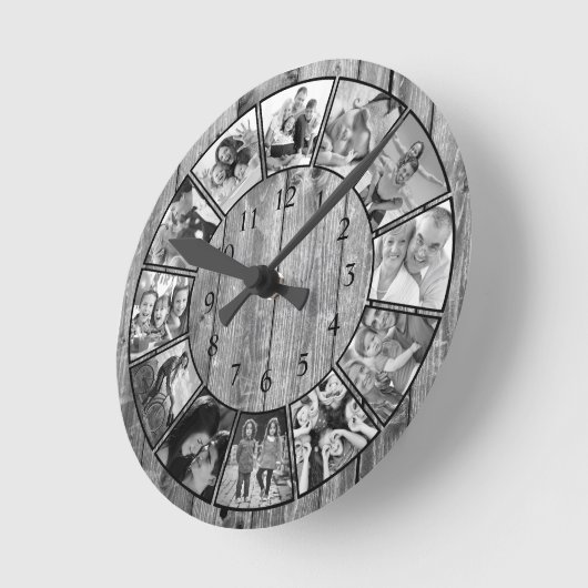 Horloge Ronde Create Your Custom Photo Collage Rustic Farmhouse (Angle)