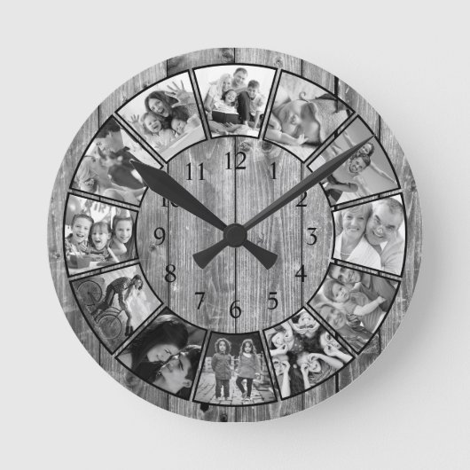 Horloge Ronde Create Your Custom Photo Collage Rustic Farmhouse (Recto)