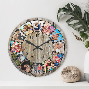 Horloge Ronde Create Your Custom Photo Collage Rustic Farmhouse