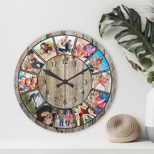 Horloge Ronde Create Your Custom Photo Collage Rustic Farmhouse