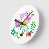 Horloge Ronde Créatures de jardin heureuses (Angle)
