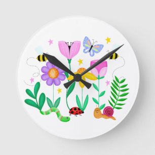 Horloge Ronde Créatures de jardin heureuses