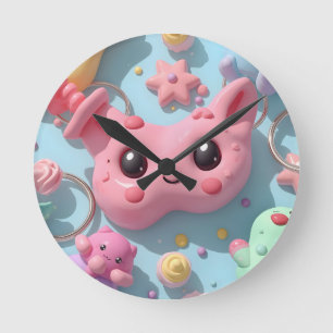 Horloge Ronde Créatures Fantastiques Pastel Kawaii