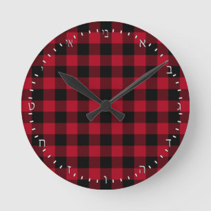 Horloge Ronde Créez votre propre chevalet de buffle plaid Hebrew