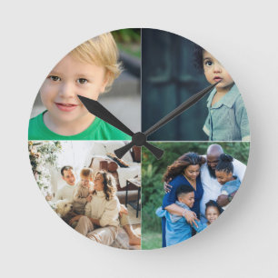 Horloge Ronde Créez votre propre collage de 4 photos
