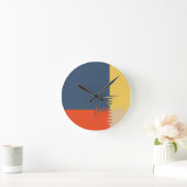 Horloge Ronde Crème bleu rouge jaune (Maison)