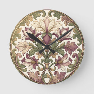 Horloge Ronde Crème Pourreux Floral Orné Victorien 