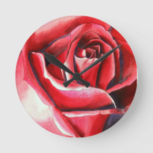 Horloge Ronde Crimson Red Rose Original watercolor art