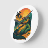 Horloge Ronde Crocodile d'été sans fin - Rétro (Angle)