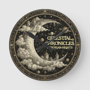 Horloge Ronde Croissant de Lune Vintage avec Nuages (SANS CHIFFR