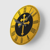 Horloge Ronde Croix de Lorraine dorée sur fond noir / Croix doré (Angle)
