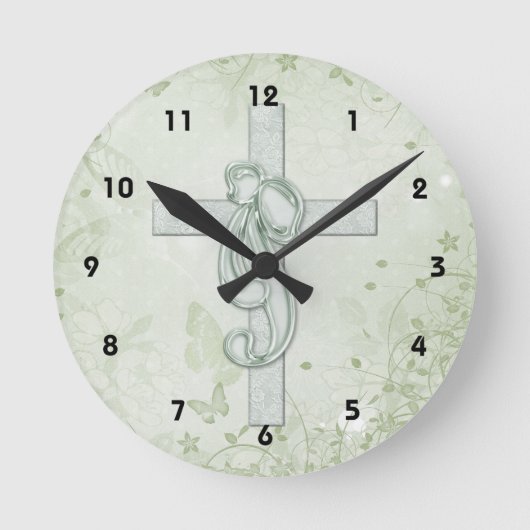 Horloge Ronde Croix verte douce & Bow Christian Design 2 (Recto)