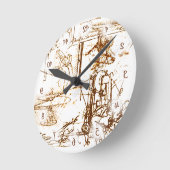 Horloge Ronde Croquis Leonardo Da Vinci avec chiffres inversés (Angle)