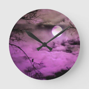 Horloge Ronde Crow Rêve D'Une Nuit Violette
