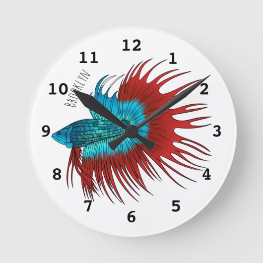 Horloge Ronde Crowntail betta fish dessin animé (Recto)