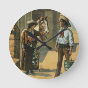 Horloge Ronde Cru occidental de ferme de cheval de cow-girl de