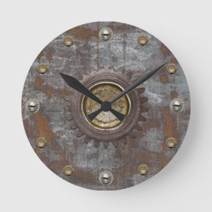 Horloge Ronde Cru rouillé de Steampunk en métal vieux