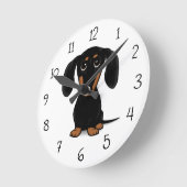 Horloge Ronde Cube lisse Noir et Tan Dachshund Chien (Angle)