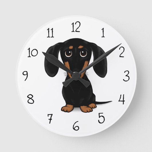Horloge Ronde Cube lisse Noir et Tan Dachshund Chien (Recto)