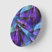 Horloge Ronde cubisme transparent violet, art abstrait bleu (Angle)