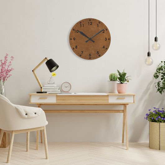 Horloge Ronde Cuir Tan Faux
