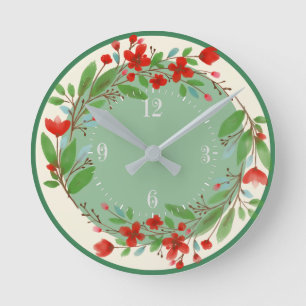 Horloge Ronde Cuisine aquarelle à fleurs