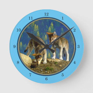 Horloge Ronde Cuisine Curieux Pups De Loup Gris