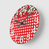 Horloge Ronde Cuisine de campagne rouge et blanche en vichy (Angle)