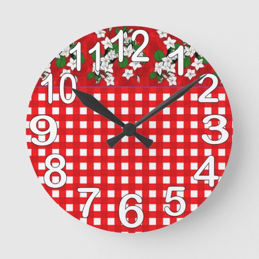 Horloge Ronde Cuisine de campagne rouge et blanche en vichy (Recto)