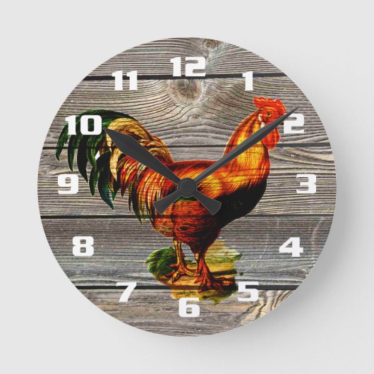 Horloge Ronde Cuisine rustique au coq de campagne (Recto)