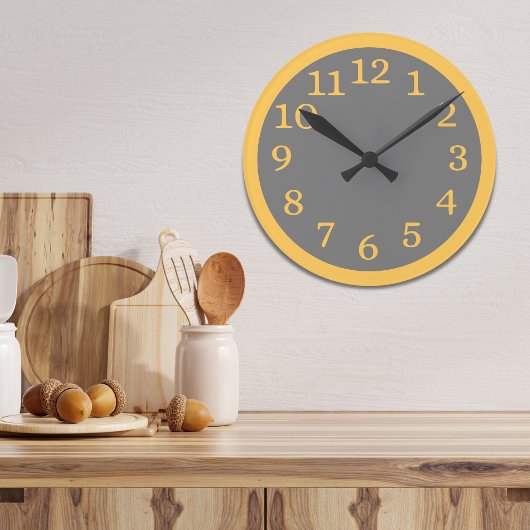 Horloge Ronde Cuisine Simple Moderne Gris Et Jaune