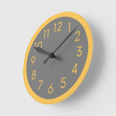 Horloge Ronde Cuisine Simple Moderne Jaune Et Gris (Angle)