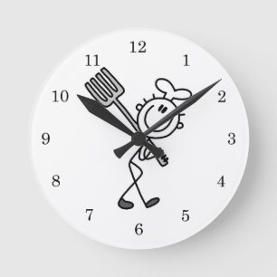 Horloge Ronde Cuisinier Bonhomme Allumette Avec Fourchette