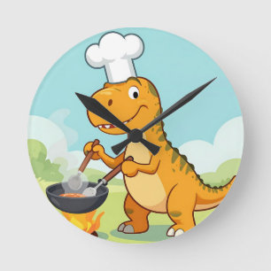 Horloge Ronde Cuisinier Dinosaure Cuisine Drôle