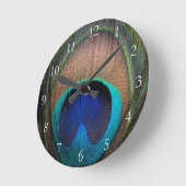 Horloge Ronde Cuivre/Turquoise/Plumes de paon bleu (Angle)