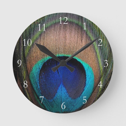 Horloge Ronde Cuivre/Turquoise/Plumes de paon bleu (Recto)