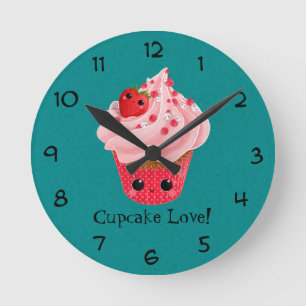 Horloge Ronde Cupcake aux fraises mûres