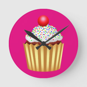 Horloge Ronde Cupcake avec arroses et cerise sur le dessus