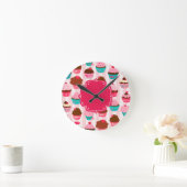 Horloge Ronde Cupcakes Rose Moderne Fille (Maison)