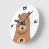 Horloge Ronde Curieux portrait Capybara (Angle)