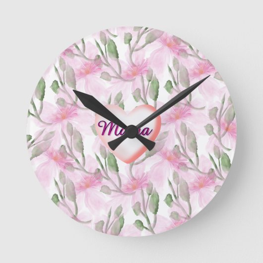 Horloge Ronde Custom and Personalized  watercolor floral gift  (Recto)