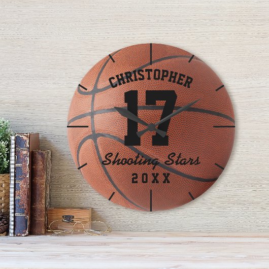 Horloge Ronde Custom Basketball Sport Nom Number Personalizable